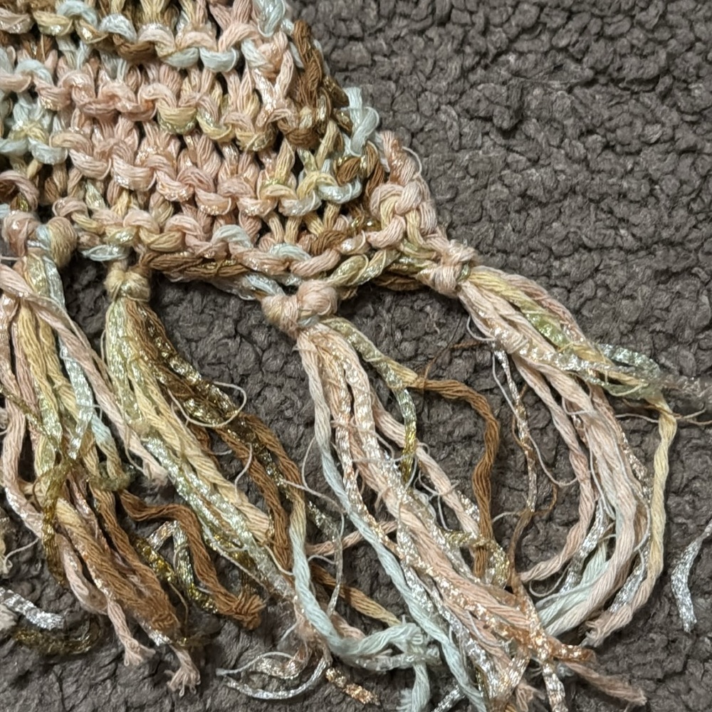 Handmade Scarf NWT Cotton/Nylon Blend-Tan/Brown/Peach/Pale Blue - Picture 10 of 11